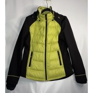 Halifax Traders Full Zip Large Puffer Down Jacket Womens Black Yellow Green
